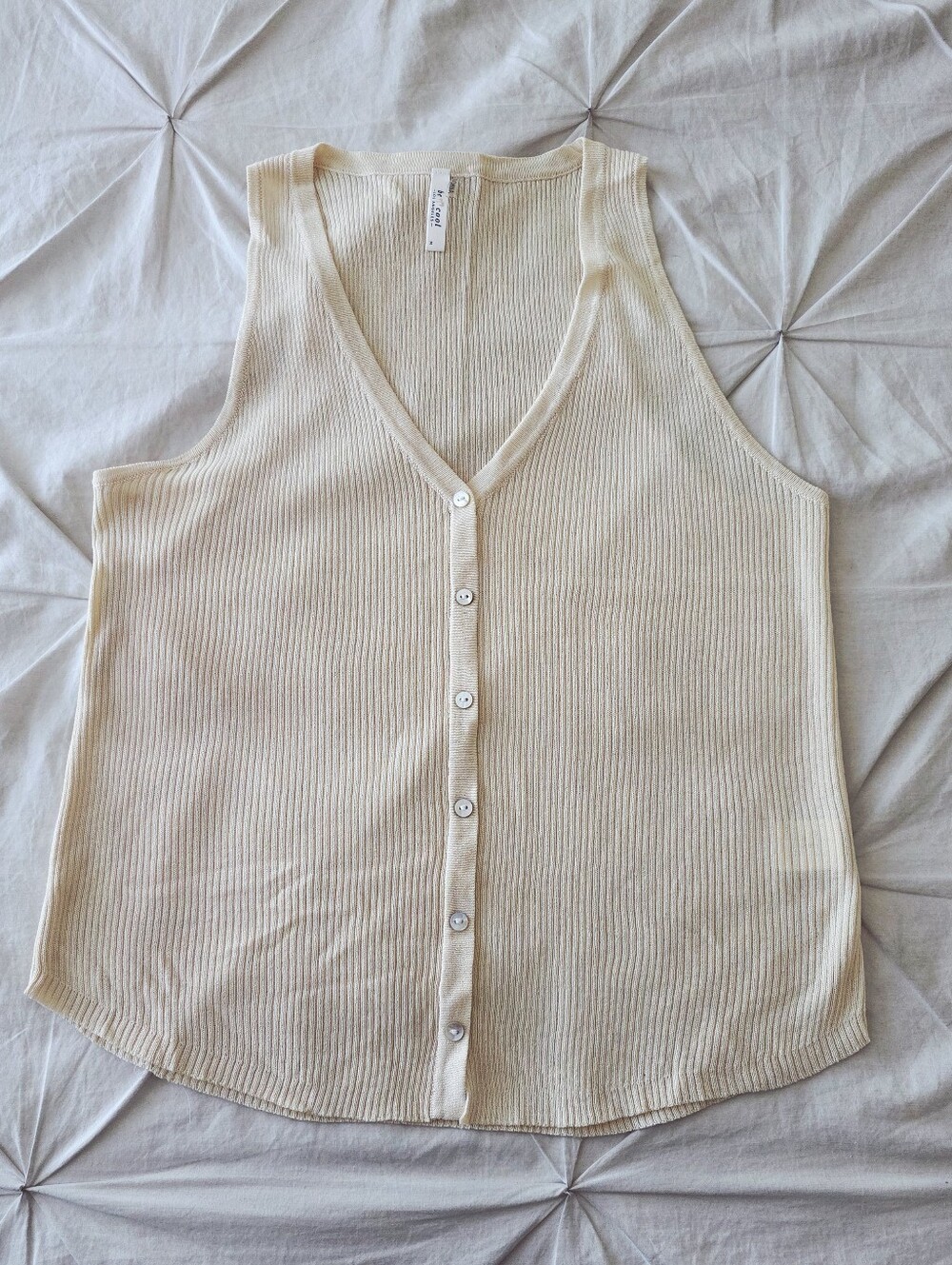 Be Cool Ribbed Knit Button Front Vest Tank Top Beige